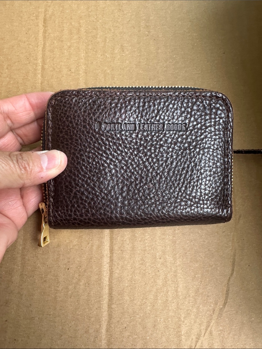 Portland Leather Dark Brown Pebbled Zip Card Wallet